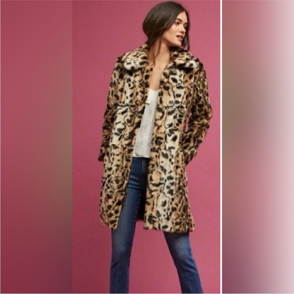 Anthropologie, Matison Stone, leopard print, faux fur coat size M